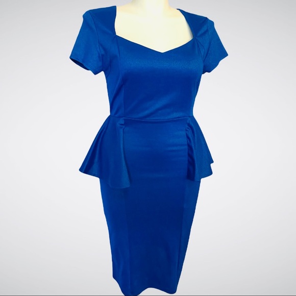 Royal Blue Peplum Short Sleeve Icon Dress 1X NWT - Picture 3 of 12